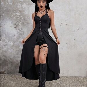 ROMWE Black Strappy Goth Dress